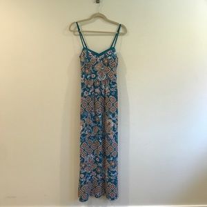 Xhilaration Blue Boho Floral Maxi Dress Size L 🌸